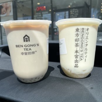 BenGong's Tea - Arcadia - Left: Peach oolong MT Right: Osmanthus rice MT - Bubble Tea Near Me - Arcadia, California