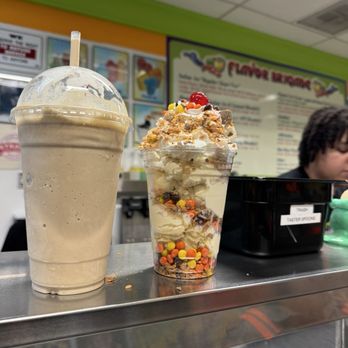 Flavor Brigade - Coffee flavored milkshake with malt & M&M Sunday with butterfinger topping. - Ice Cream & Frozen Yogurt Near Me - Oakland, California Flavor Brigade - Coffee flavored milkshake with malt & M&M Sunday with butterfinger topping. - Ice Cream & Frozen Yogurt Near Me - Oakland, California