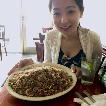 Sabor a Perú - Huge portion of Chaufa de Mariscos (seafood fried rice) enough for 3+ people! So much seafood buried inside (mussels, shrimp, squid) yum! - Peruvian Near Me - Miami, Florida