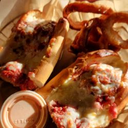 Pizanos Pizzeria - Meatball sub with onion rings