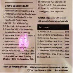 Tran Co Nuong Kitchen - Menu