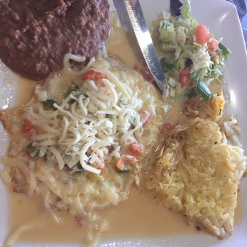 Good Coffee Mexican Kitchen - Huevos Rancheros with cheese, beans, and hash browns. - Mexican Near Me - El Paso, Texas