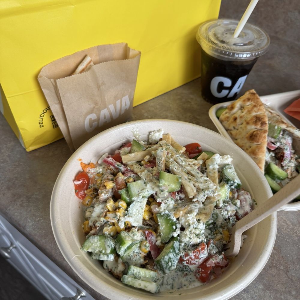 CAVA - grains and greens bowl with a free side pita - Mediterranean Near Me - Temecula, California