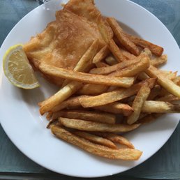Halibut and chips fresh from the deep fry!
