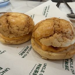 Pineapple bun with pork floss and salted egg Pineapple bun with pork floss and salted egg