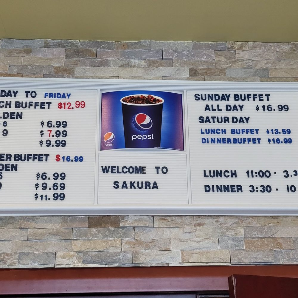 Sakura Hibachi Buffet - a menu for lunch buffet - Buffets Near Me - North Myrtle Beach, South Carolina Sakura Hibachi Buffet - a menu for lunch buffet - Buffets Near Me - North Myrtle Beach, South Carolina