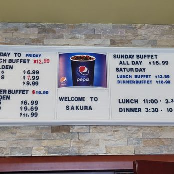 Sakura Hibachi Buffet - a menu for lunch buffet - Buffets Near Me - North Myrtle Beach, South Carolina Sakura Hibachi Buffet - a menu for lunch buffet - Buffets Near Me - North Myrtle Beach, South Carolina