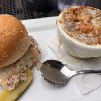 Blue Heron Grill - Lunch Combo:  Hot Turkey & Swiss Sandwich with AMAZING FRENCH ONION Soup - American Near Me - Hugo, Minnesota