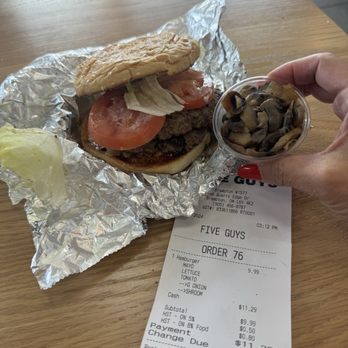 Five Guys - They gave me a side of mushrooms - Burgers Near Me - Brampton, Ontario