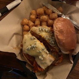 BuffAlo chicken sandwich (I added blue cheese and omitted onion, tomato, lettuce, and ranch) BuffAlo chicken sandwich (I added blue cheese and omitted onion, tomato, lettuce, and ranch)