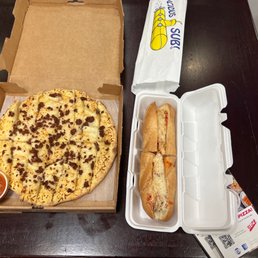 Vegan impossible cheesy breadsticks (follow your heart) Vegan meatball sub (follow your heart)