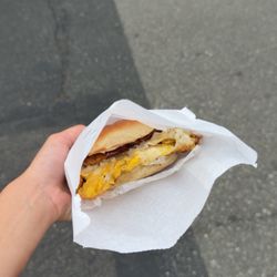 Sausage, egg, and cheese bagel