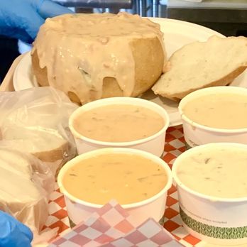 Pike Place Chowder - Can get samplers of 4 ($16.95) or 8 ($29.95) 5oz sizes of 7 different chowders. Comes with sourdough bread. Sourdough Bread Bowl $14.45 - Seafood Near Me - Seattle, Washington Pike Place Chowder - Can get samplers of 4 ($16.95) or 8 ($29.95) 5oz sizes of 7 different chowders. Comes with sourdough bread. Sourdough Bread Bowl $14.45 - Seafood Near Me - Seattle, Washington