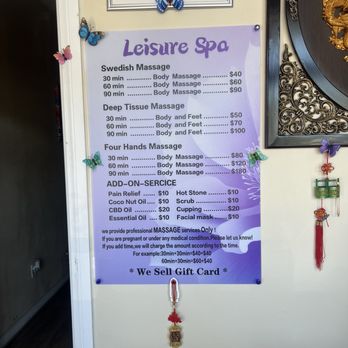 Leisure Spa - Menu and pricing - Massage Near Me - Los Angeles, California