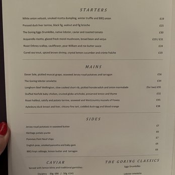 The Goring - Dinner menu - Hotels Near Me - London, XGL