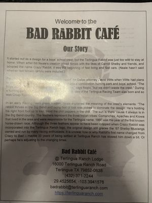Menu photo 8 Bad Rabbit Cafe Terlingua, TX