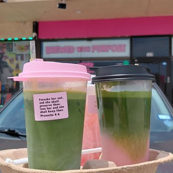 Brewed with Purpose - Coconut matcha and strawberry matchas - Coffee & Tea Near Me - Fort Worth, Texas