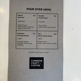 Pour Over Menu Pour Over Menu