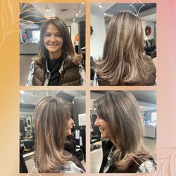 Hair by Audrey - This is a hot look, medium blonde, highlights on dark brown hair, shiny and beautiful like Cindy Crawford's hair!! You're welcome America!