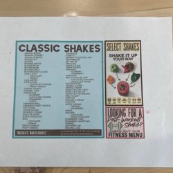Sunshine Nutrition - Shakes menu