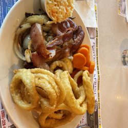 Murray's - 1/2 liver and onion order w added bacon, upcharge on onion rings.  All good!