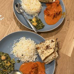 Chicken Tikka Biryani, Sag Paneer a La Carte, Butter Garlic Basil Naan, & Rice