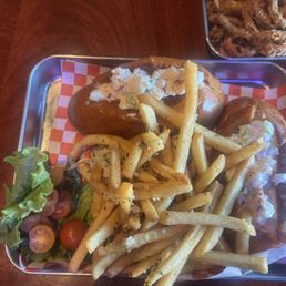 Lobster roll and garlic fries