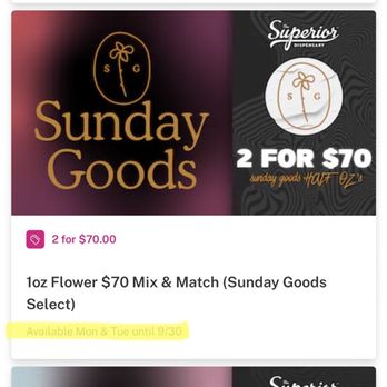 The Superior Dispensary - Picture of promotion, clearly showing date promotion ends and when it is available. - Cannabis Clinics Near Me - Phoenix, Arizona The Superior Dispensary - Picture of promotion, clearly showing date promotion ends and when it is available. - Cannabis Clinics Near Me - Phoenix, Arizona