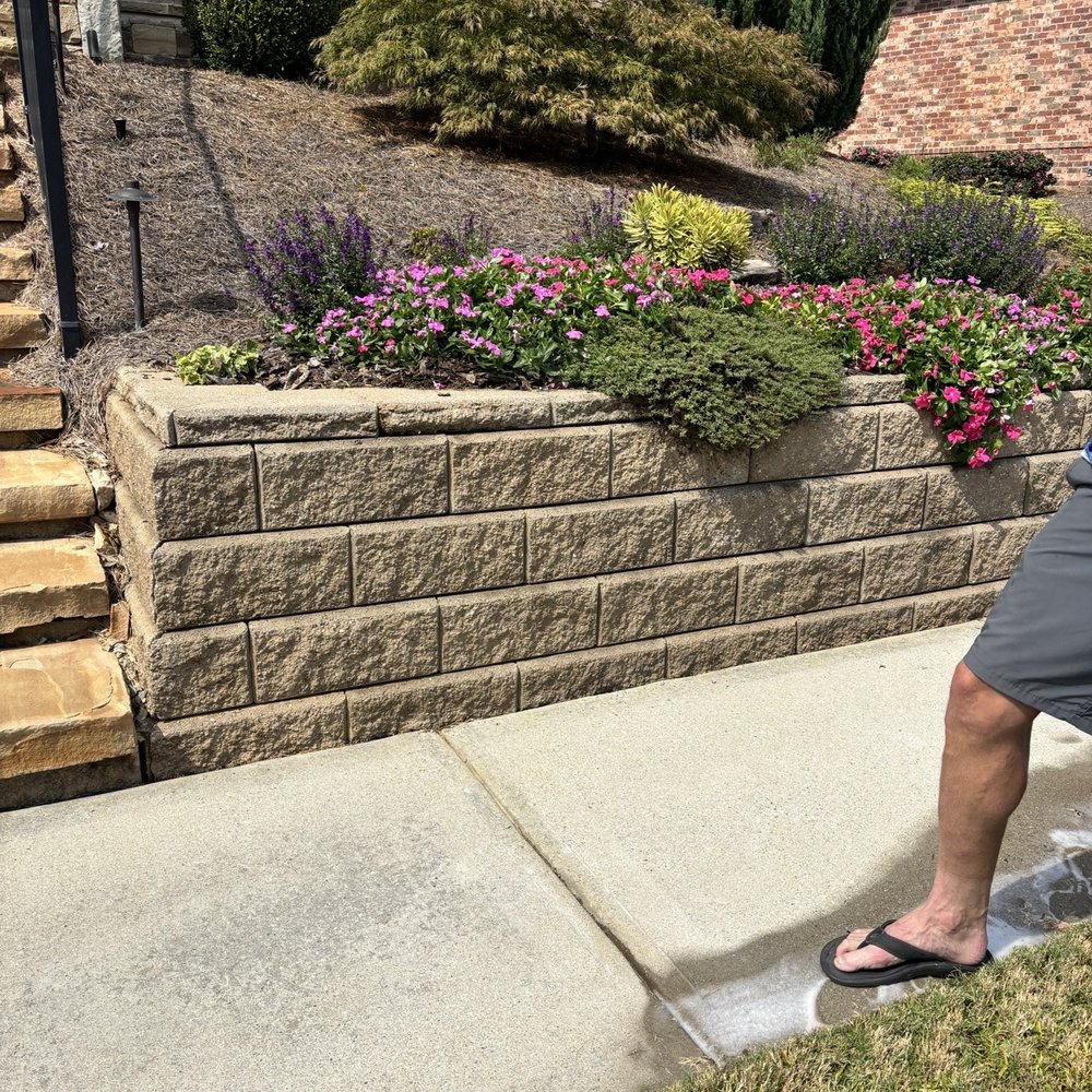 Enhanced Exteriors - Front retaining wall and sidewalk - Pressure Washers Near Me - Lawrenceville, Georgia