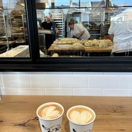 Mocha latte with whole milk; vanilla latte with whole milk