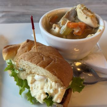 Southern Dough Baking Company - 1/2 platter, egg salad on a croissant, homemade chicken noodle soup (Tuesday special) - American Near Me - Katy, Texas Southern Dough Baking Company - 1/2 platter, egg salad on a croissant, homemade chicken noodle soup (Tuesday special) - American Near Me - Katy, Texas