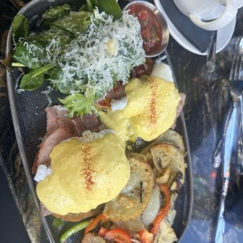 Bravado - Delicious eggs, Benedict, potatoes and side salad - Tapas/Small Plates Near Me - Covina, California