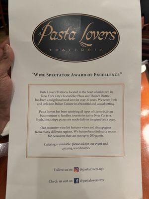 Menu photo 5 Pasta Lovers Trattoria New York, NY