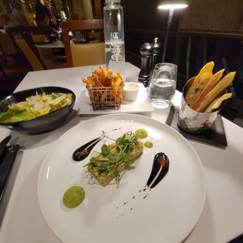 Bijou Resto Bar - Cesear salad, fries, and salmon tartare. all delicious! - Bars Near Me - Dorval, Quebec