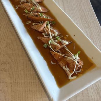Dash Dashi Sushi & Sake Bar - Seared Salmon Toro Carpaccio - Sushi Bars Near Me - Manhattan Beach, California Dash Dashi Sushi & Sake Bar - Seared Salmon Toro Carpaccio - Sushi Bars Near Me - Manhattan Beach, California