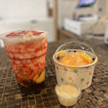 Cozy Tea & Juice - Strawberry Milk w/ Pudding & Boba and Mango Snow - Coffee & Tea Near Me - Valencia, California Cozy Tea & Juice - Strawberry Milk w/ Pudding & Boba and Mango Snow - Coffee & Tea Near Me - Valencia, California