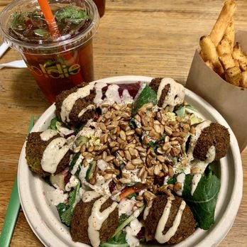 Goldie - Falafel Salad, French Fries, sour cherry iced tea - Falafel Near Me - Philadelphia, Pennsylvania Goldie - Falafel Salad, French Fries, sour cherry iced tea - Falafel Near Me - Philadelphia, Pennsylvania