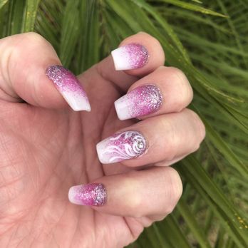 Nail Ink and Spa - Pink, purple and white ombré nails with a design on my ring fingers. - Nail Salons Near Me - Burbank, California Nail Ink and Spa - Pink, purple and white ombré nails with a design on my ring fingers. - Nail Salons Near Me - Burbank, California
