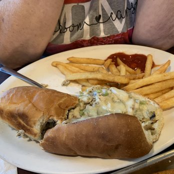 Kinsey's Italian Cafe - This chicken cheesesteak was huge. Plenty to fill you up. Wifes sandwich was NOT on the lunch special. No wonder it was huge! - Cafes Near Me - McCordsville, Indiana