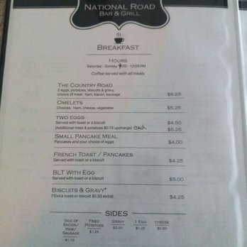 National Road Bar - Breakfast menu. - Dive Bars Near Me - West Jefferson, Ohio