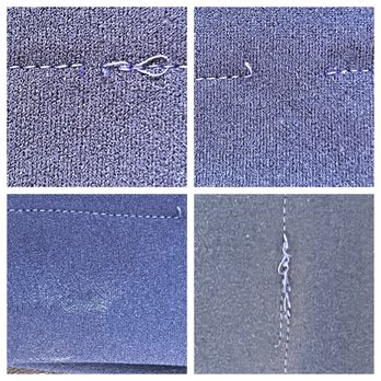 Laces and Pearls - Broken, uneven stitches that will eventually undo and cause hem to fall, one of several burn marks on fabric, overlapped sloppy stitching - Sewing & Alterations Near Me - Kelowna, British Columbia Laces and Pearls - Broken, uneven stitches that will eventually undo and cause hem to fall, one of several burn marks on fabric, overlapped sloppy stitching - Sewing & Alterations Near Me - Kelowna, British Columbia