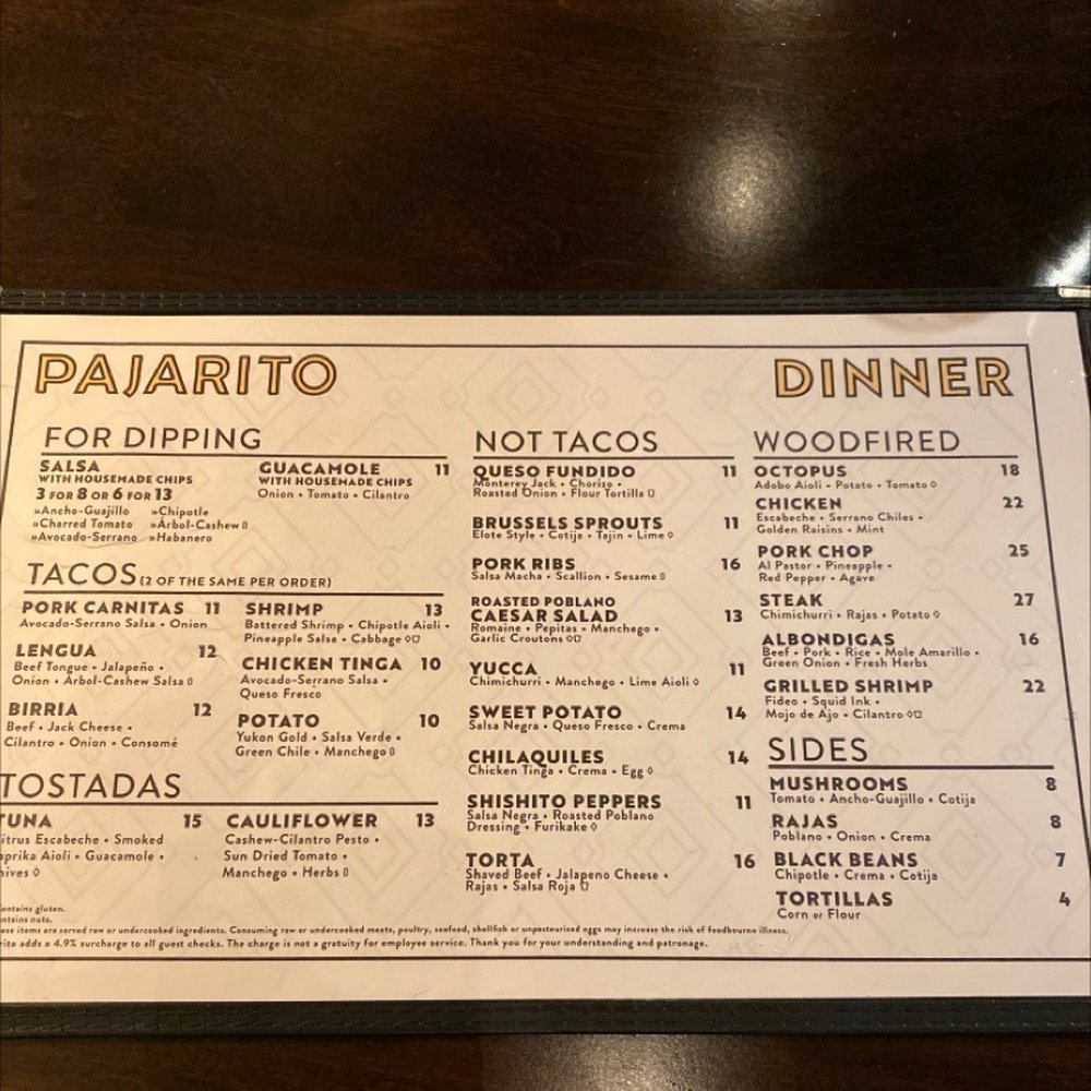 Pajarito - Food menu - Mexican Near Me - Edina, Minnesota