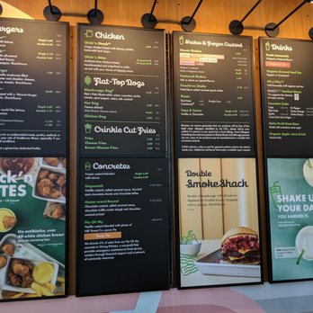 Shake Shack Old Fourth Ward - Wall menu, whole view. - Burgers Near Me - Atlanta, Georgia Shake Shack Old Fourth Ward - Wall menu, whole view. - Burgers Near Me - Atlanta, Georgia