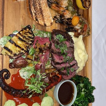 Lemon & Thyme - Grilled octopus al pastor, filet and prawns - New American Near Me - Costa Mesa, California Lemon & Thyme - Grilled octopus al pastor, filet and prawns - New American Near Me - Costa Mesa, California