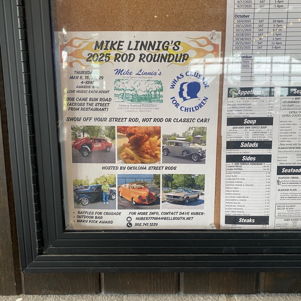Mike Linnig's Restaurant - Bulletin board flyer - Seafood Near Me - Louisville, Kentucky
