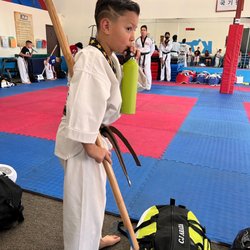 Kim's Tae Kwon Do - Getting ready for Bo Staff training!