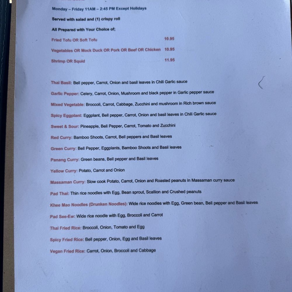Lunch specials menu
