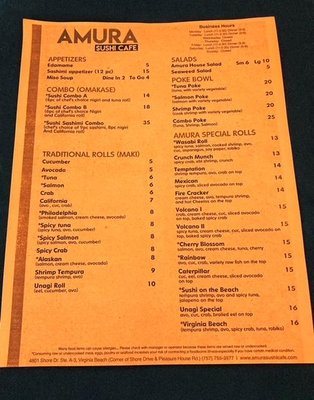 Menu photo 5 Amura Sushi Cafe Virginia Beach, VA