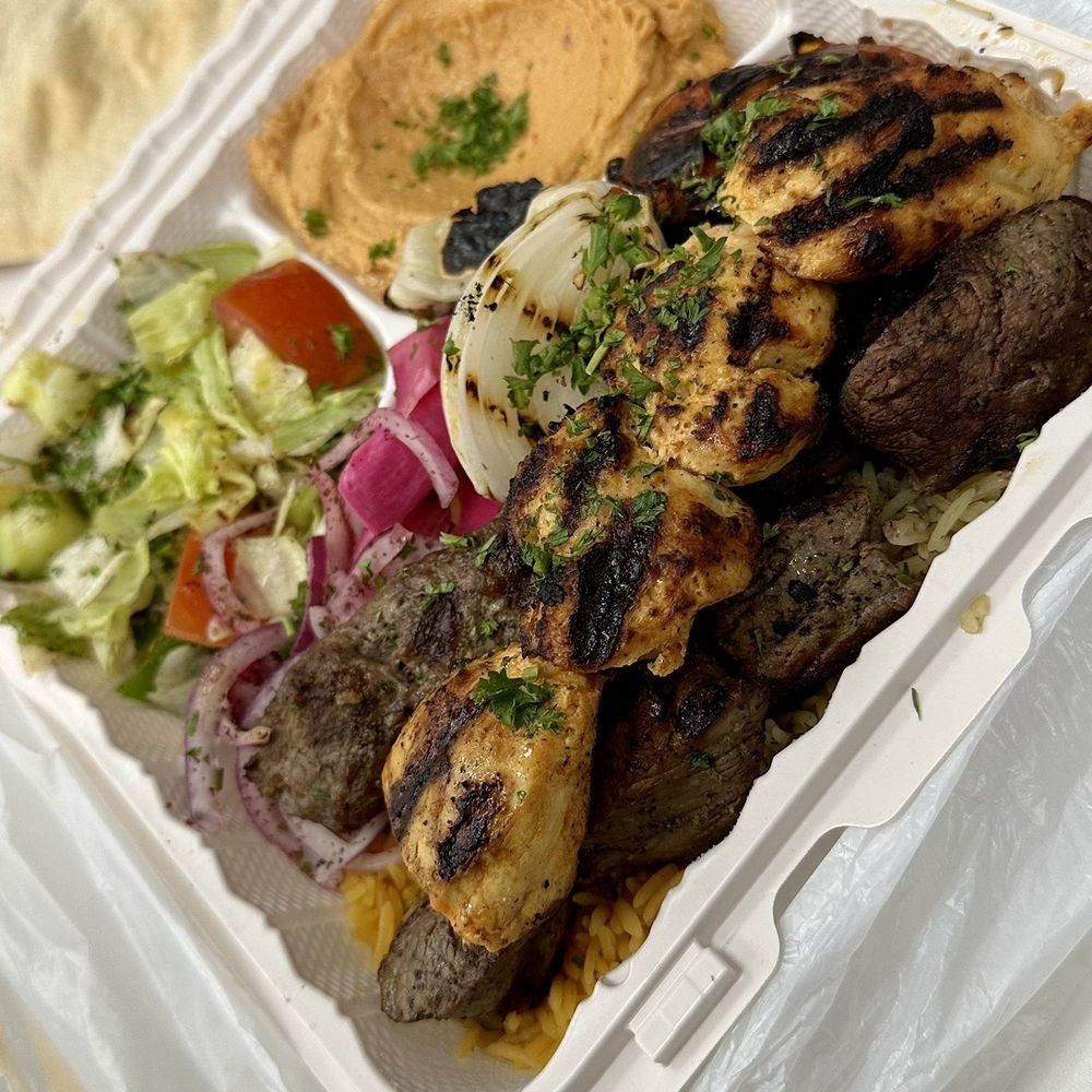 Taboon Mediterranean - Mixed Grill (Chicken, Beef, and Kefta) With Spicy Hummus - Mediterranean Near Me - Long Beach, California Taboon Mediterranean - Mixed Grill (Chicken, Beef, and Kefta) With Spicy Hummus - Mediterranean Near Me - Long Beach, California