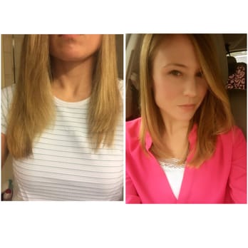 Planet 21 Salon - Before and after.  Laura (cut) and Ashley (color) fixed a serious mess! - Hair Salons Near Me - Charlotte, North Carolina